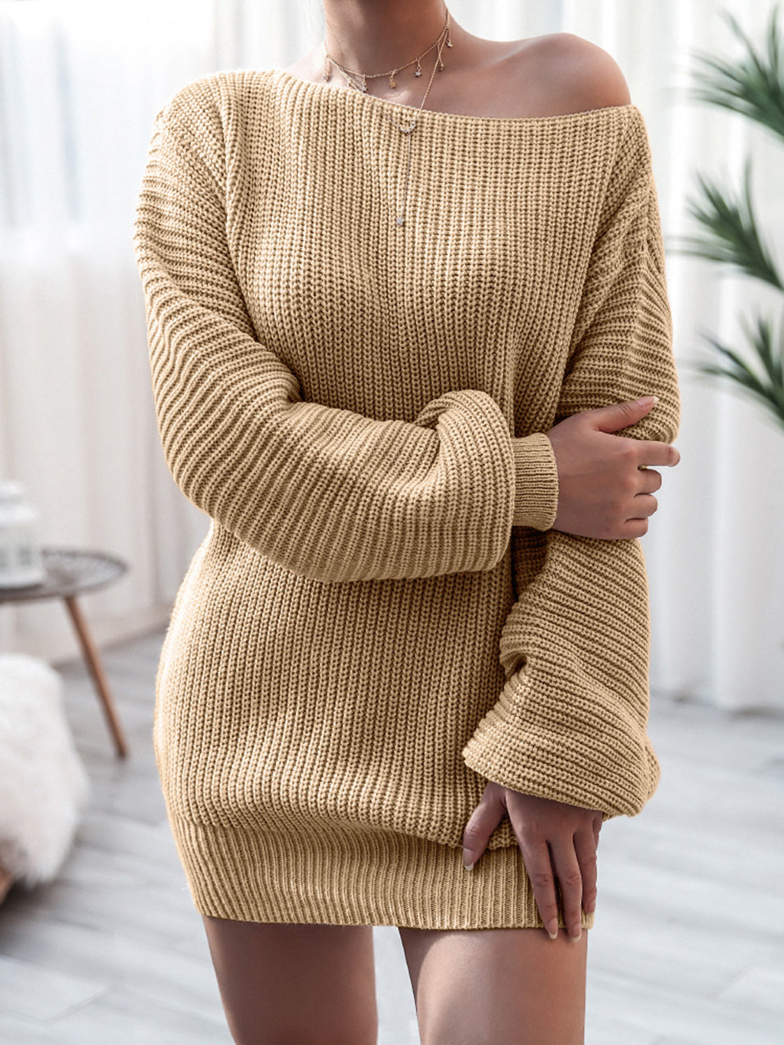 Rib-Knit Mini Sweater Dress - Tantalize Boutique