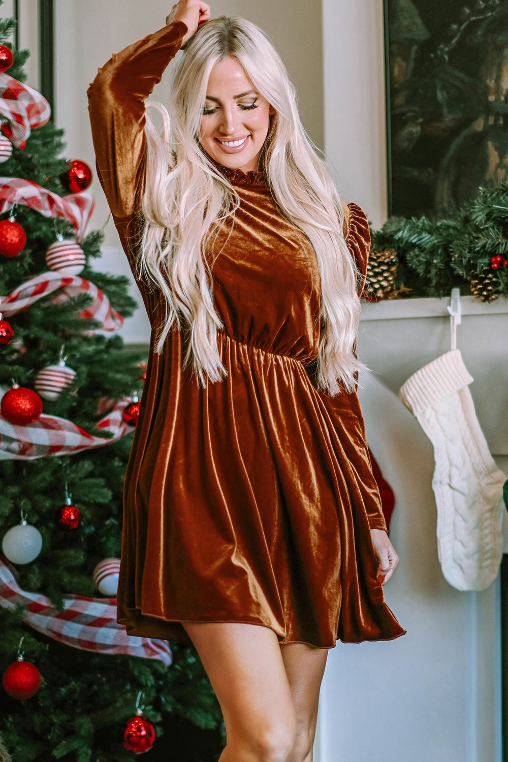 Frill Trim Long Sleeve Mini Dress - Tantalize Boutique