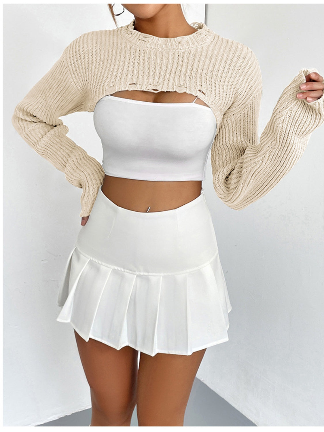 Distressed Long Sleeve Cropped Sweater - Tantalize Boutique