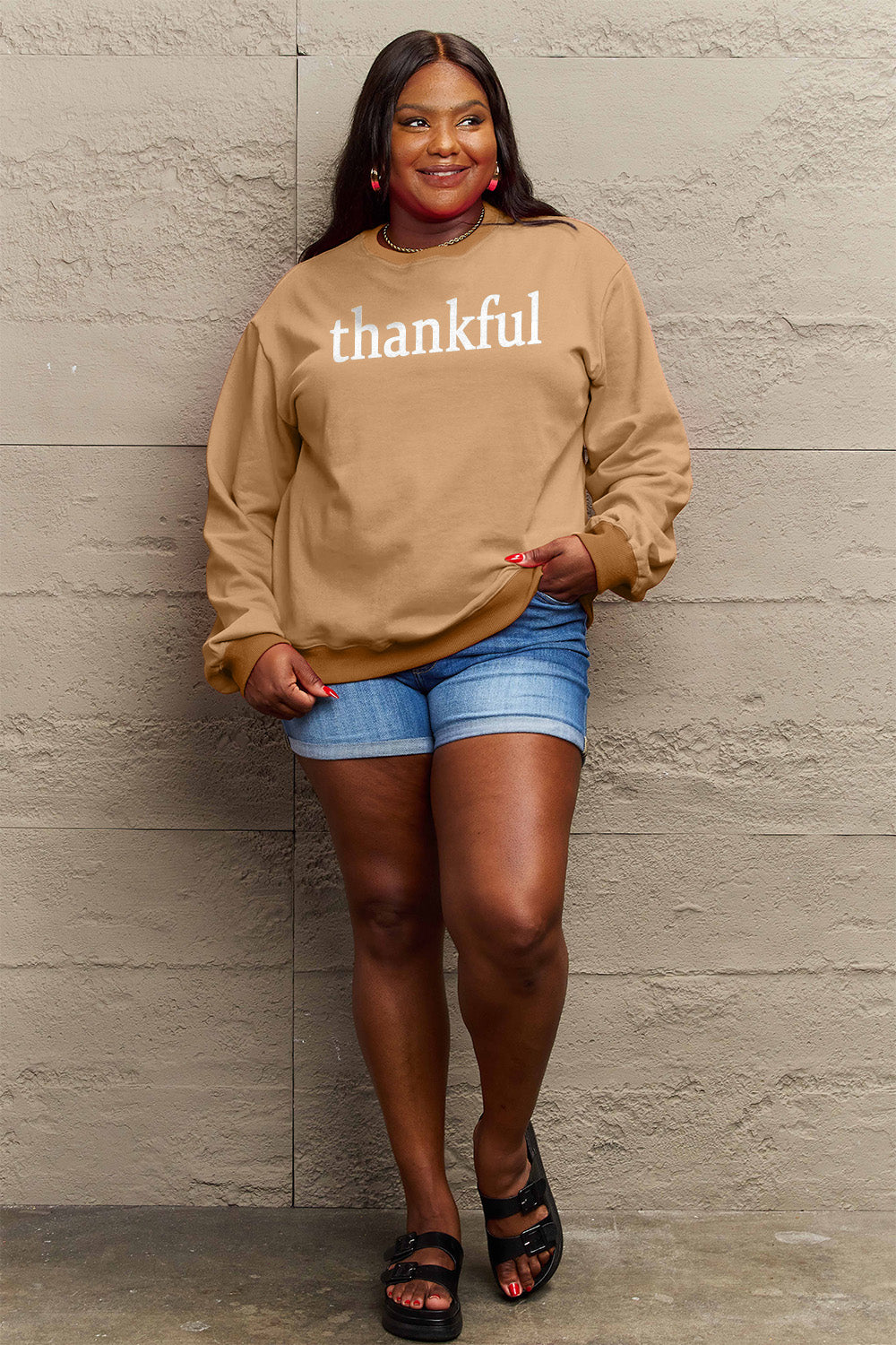 Simply Love Full Size THANKFUL Graphic Sweatshirt - Tantalize Boutique