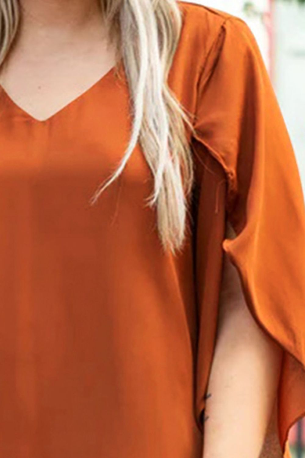 Plus Size V-Neck Petal Sleeve Blouse - Tantalize Boutique