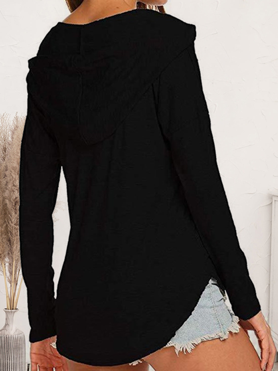 Drawstring Dropped Shoulder Long Sleeve Hoodie - Tantalize Boutique
