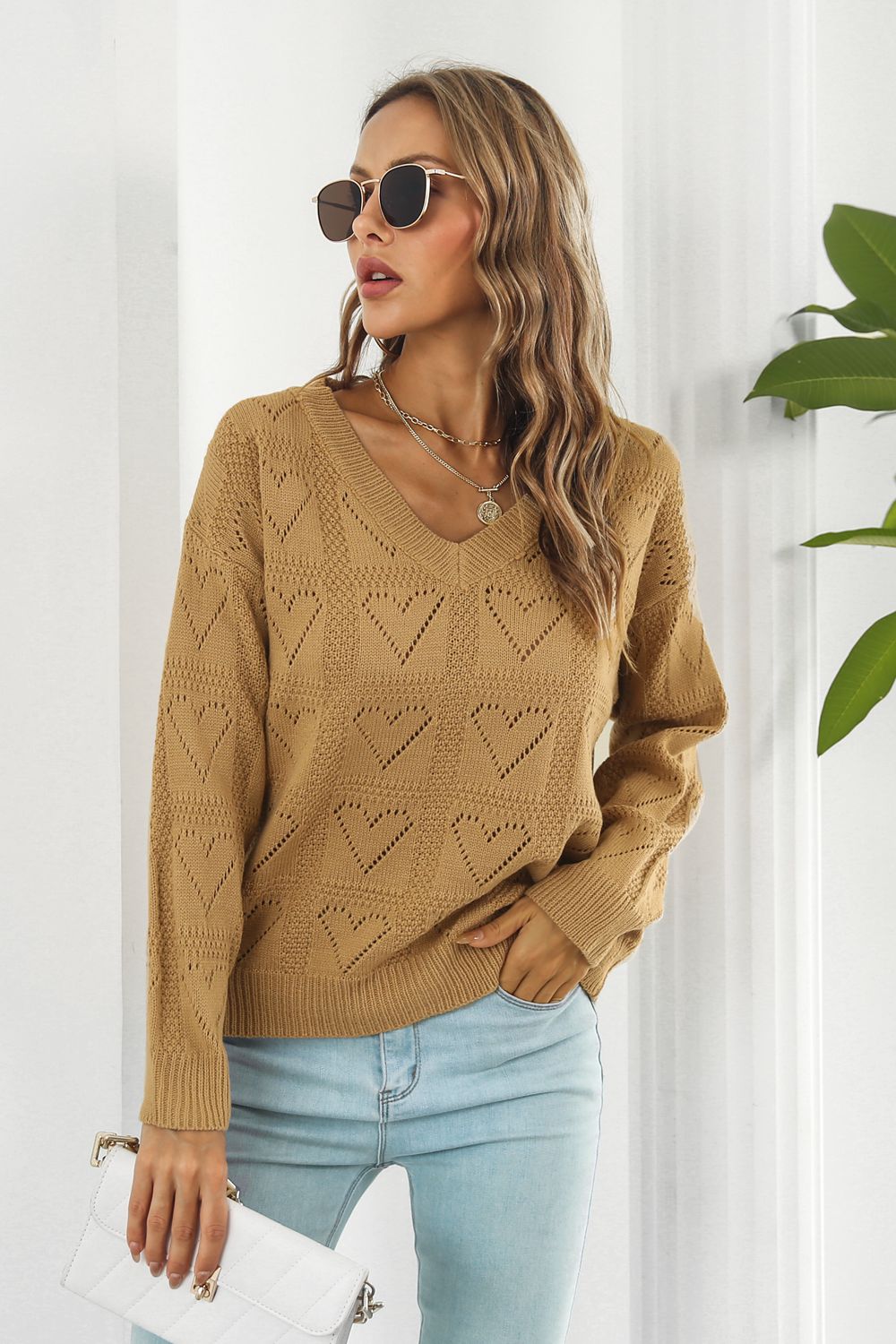V-Neck Drop Shoulder Sweater - Tantalize Boutique