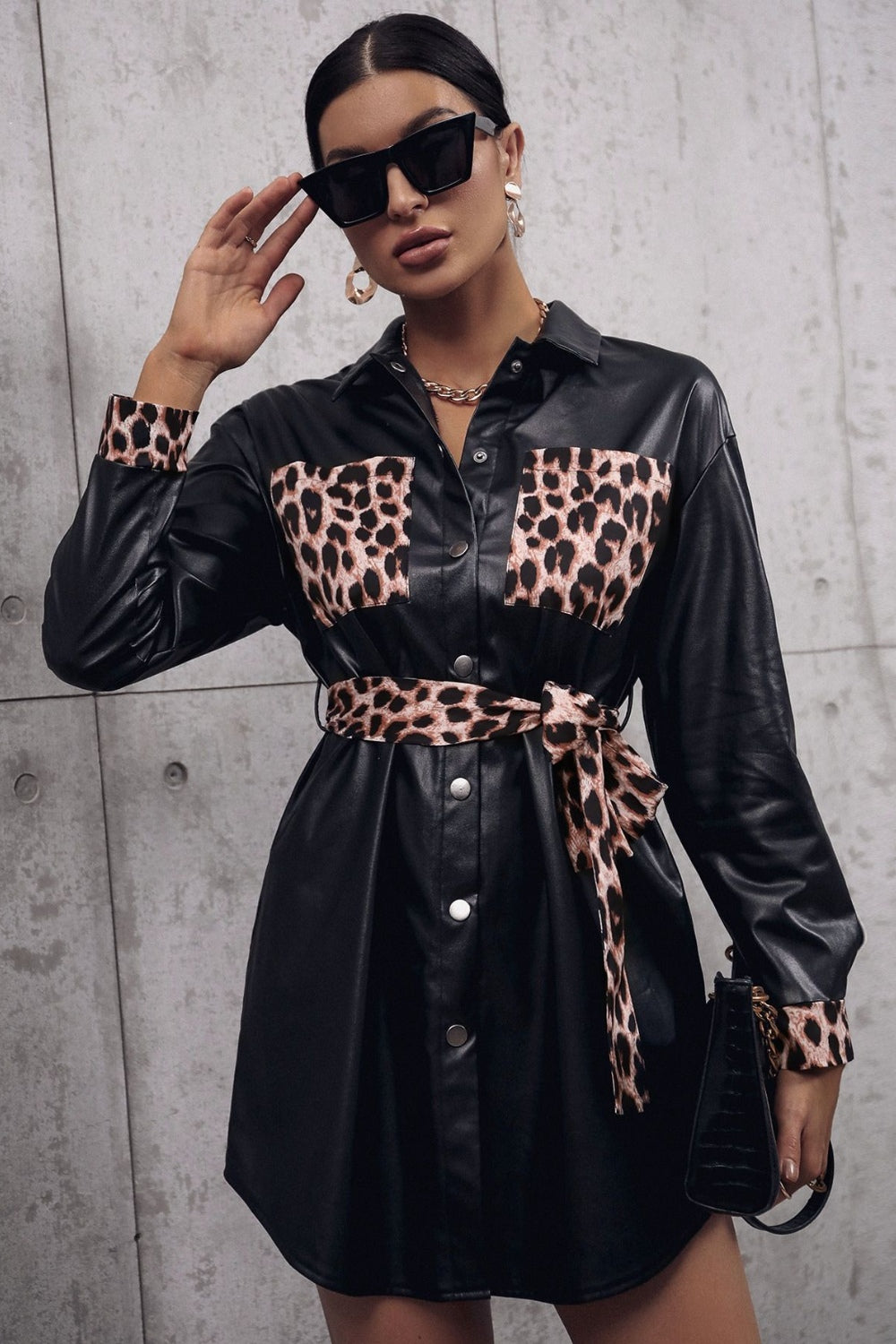 Tied Leopard Snap Down Trench Coat - Tantalize Boutique