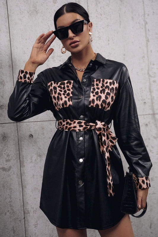 Tied Leopard Snap Down Trench Coat - Tantalize Boutique