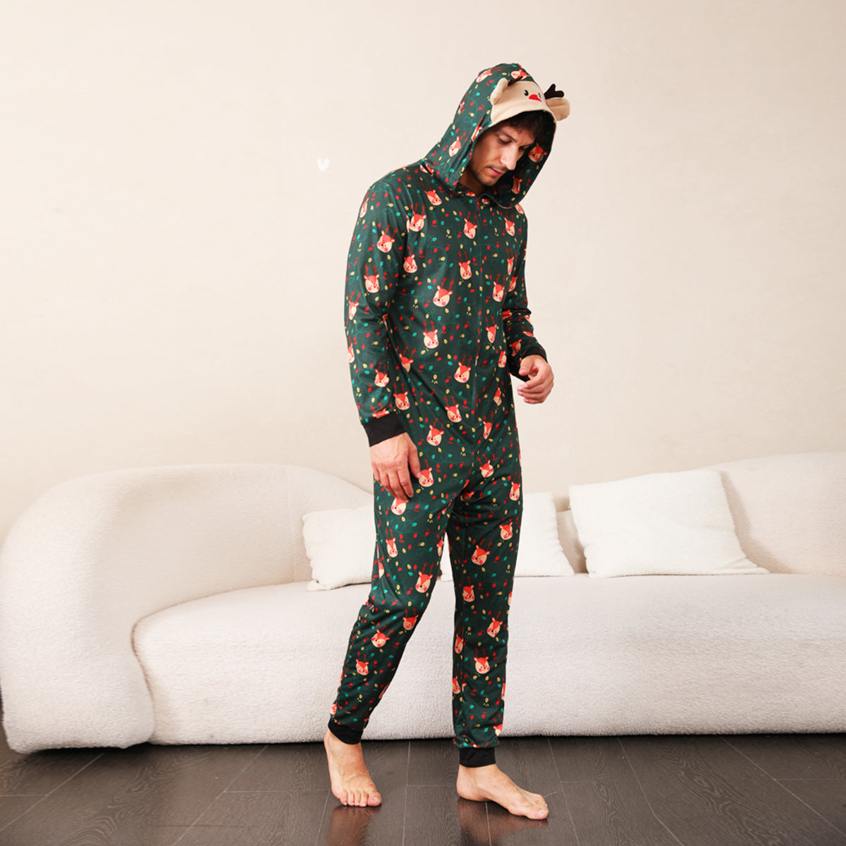 Printed Hooded Long Sleeve Jumpsuit - Tantalize Boutique