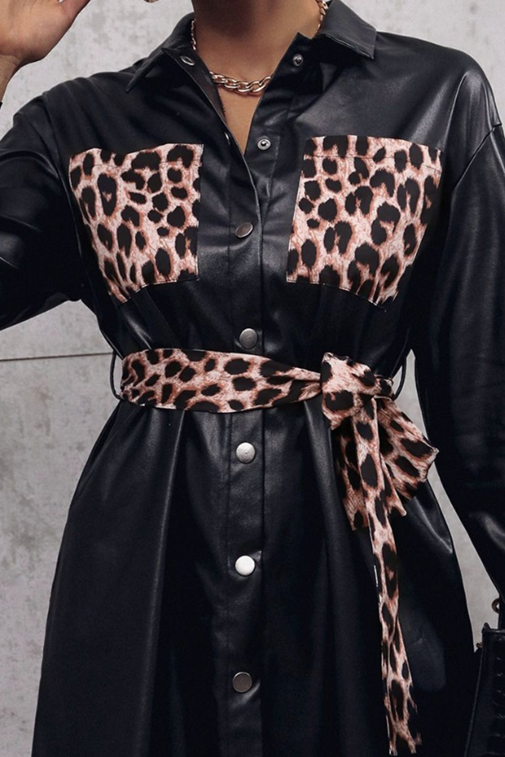 Tied Leopard Snap Down Trench Coat - Tantalize Boutique