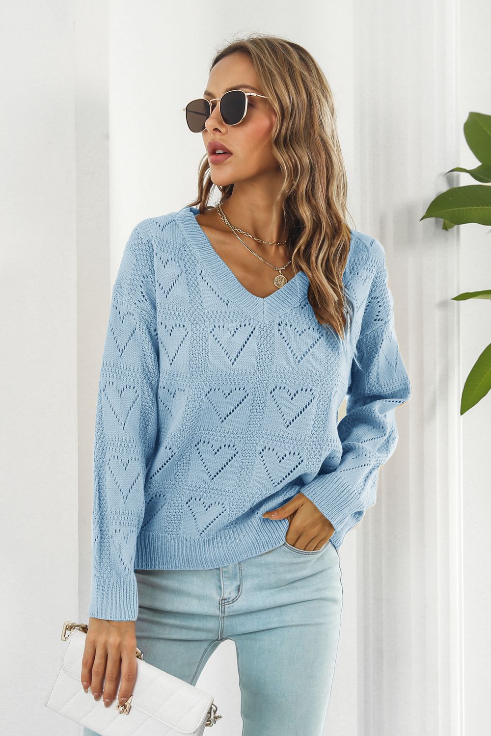 V-Neck Drop Shoulder Sweater - Tantalize Boutique