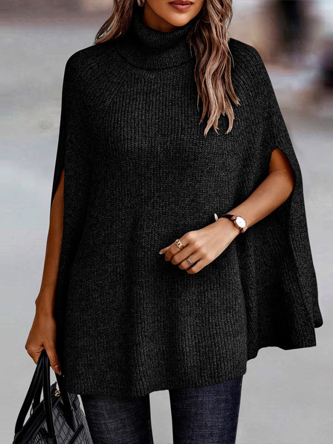 Turtleneck Dolman Sleeve Poncho - Tantalize Boutique