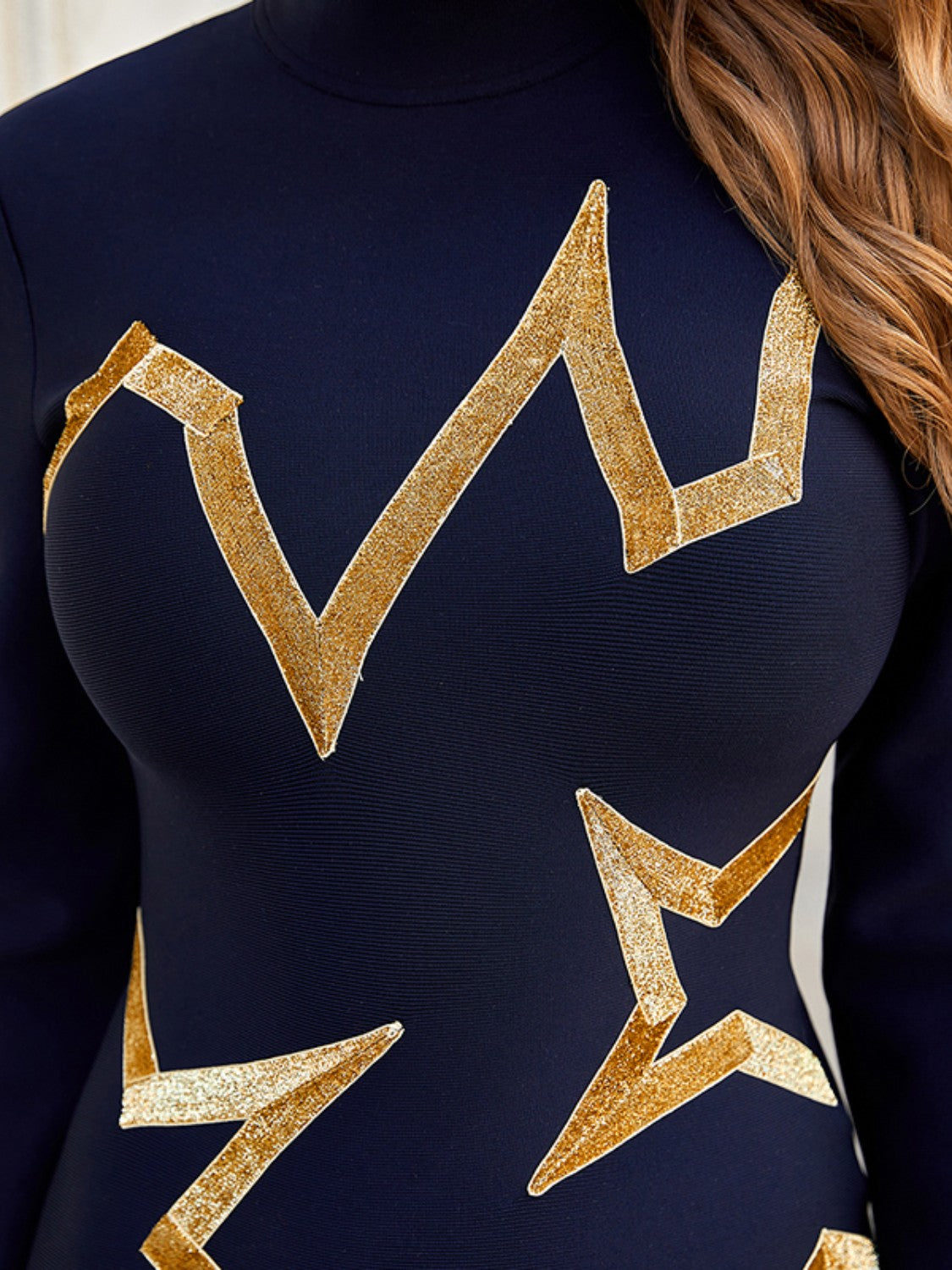 Mock Neck Glitter Geometric Mini Dress - Tantalize Boutique