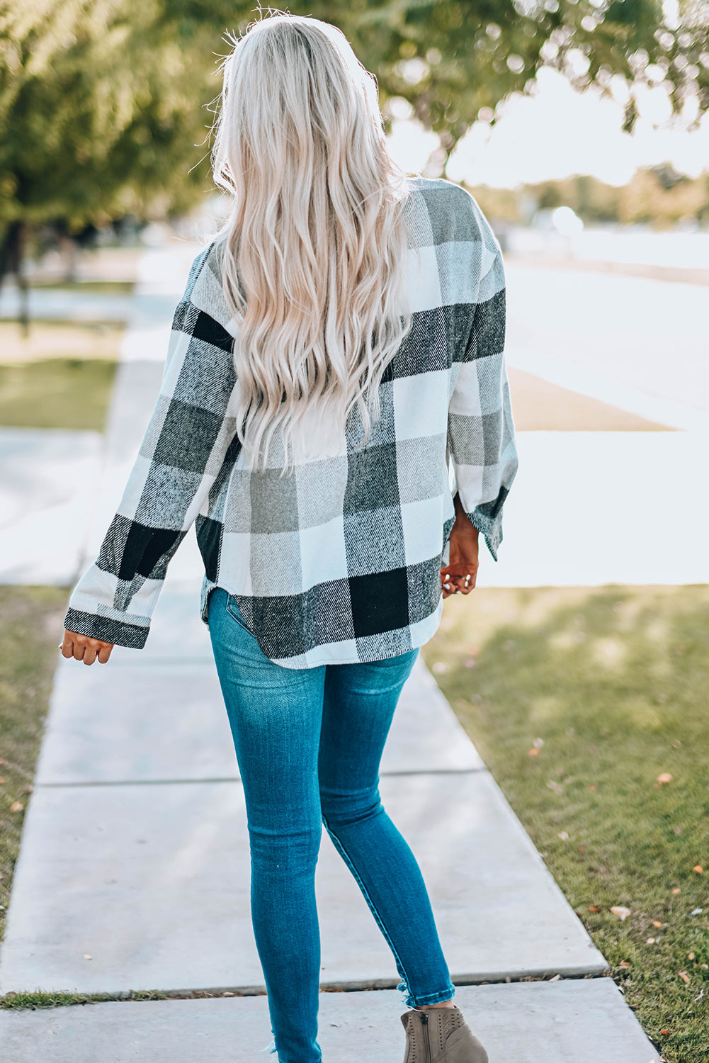 Plaid Button Up Dropped Shoulder Jacket - Tantalize Boutique