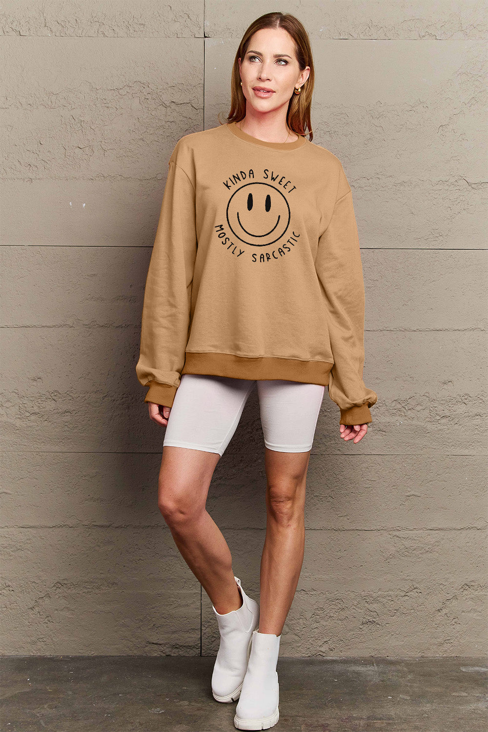 Simply Love Full Size Smiling Face Graphic Sweatshirt - Tantalize Boutique