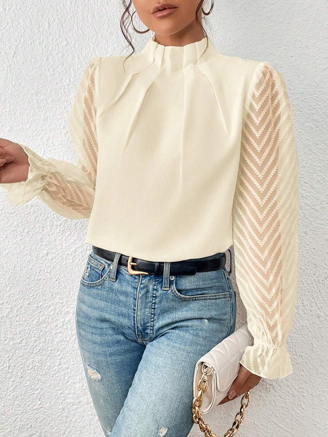 Mock Neck Flounce Sleeve Blouse - Tantalize Boutique