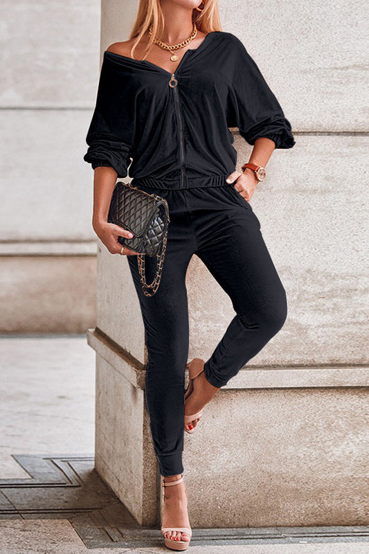 Zip-Up Jacket and Pants Set - Tantalize Boutique