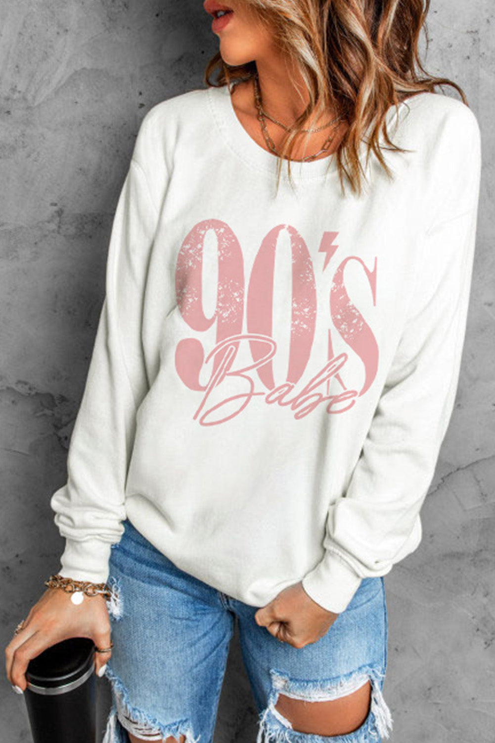 90's BABE Graphic Dropped Shoulder Sweatshirt - Tantalize Boutique