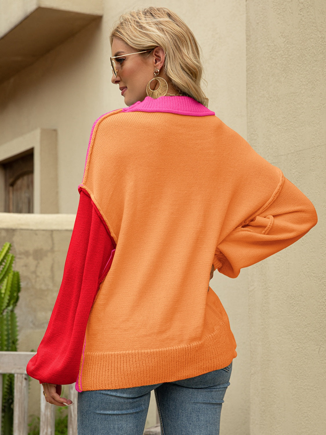 Color Block Dropped Shoulder Sweater - Tantalize Boutique