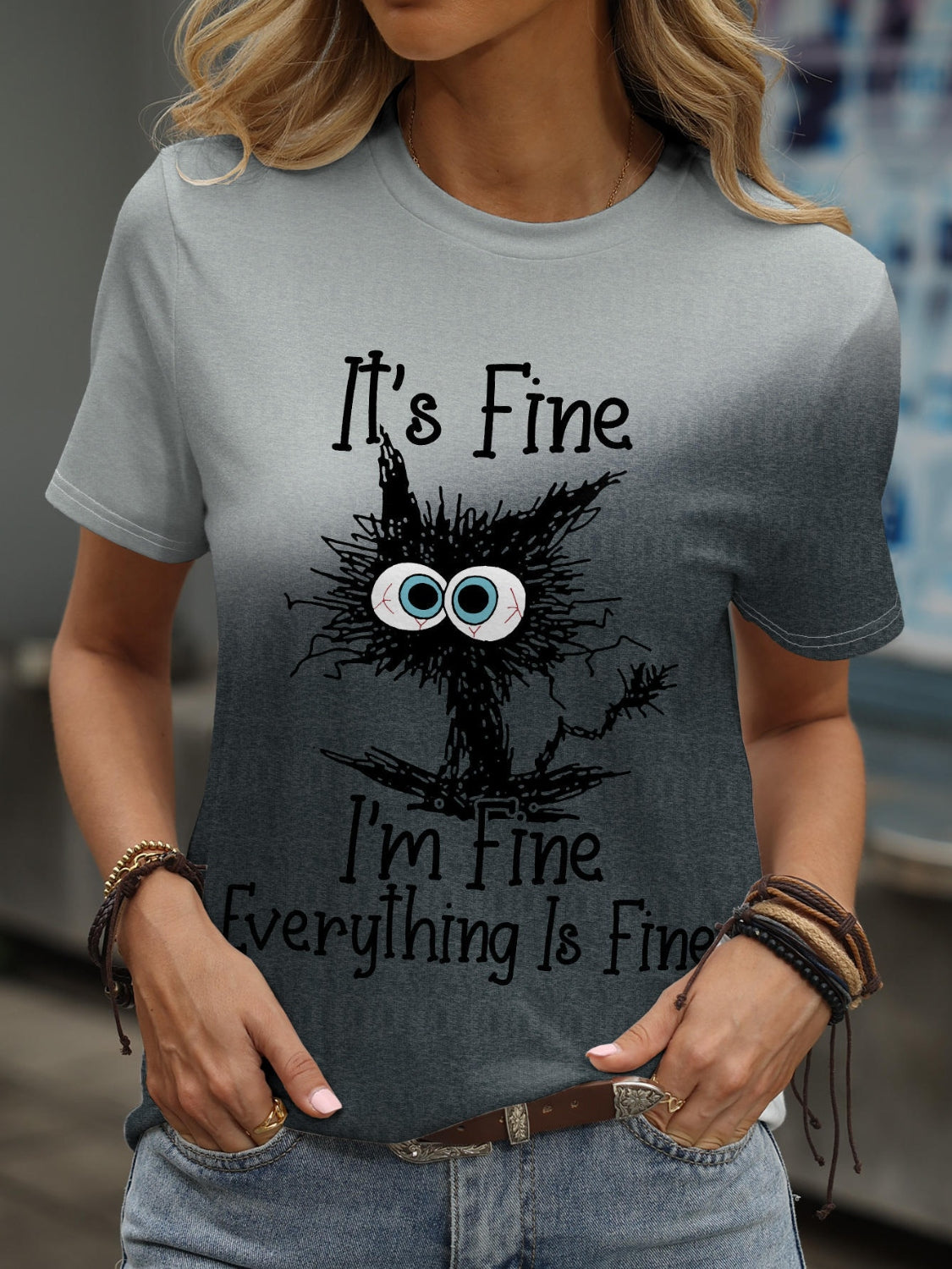 Plus Size IT'S FINE I'M FINE EVERYTHING IS FINE Round Neck T-Shirt - Tantalize Boutique