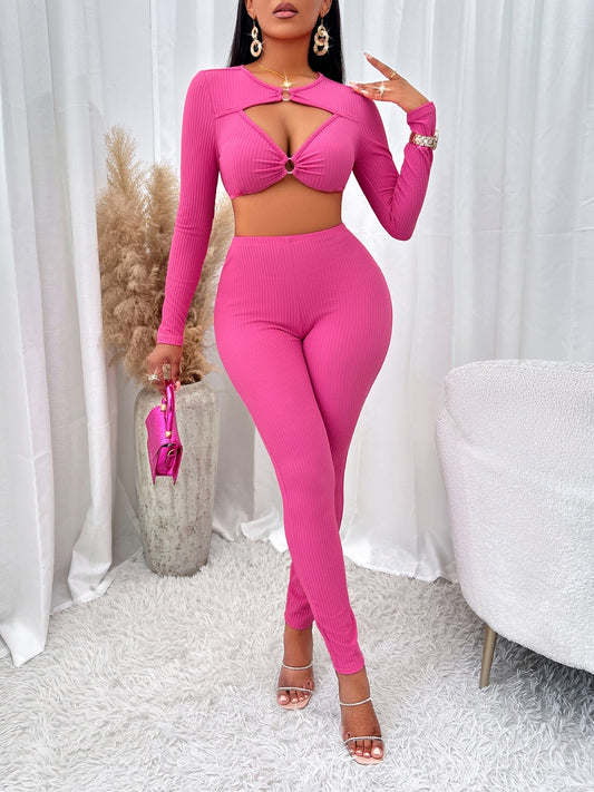 Cutout Cropped Top and Leggings Set - Tantalize Boutique