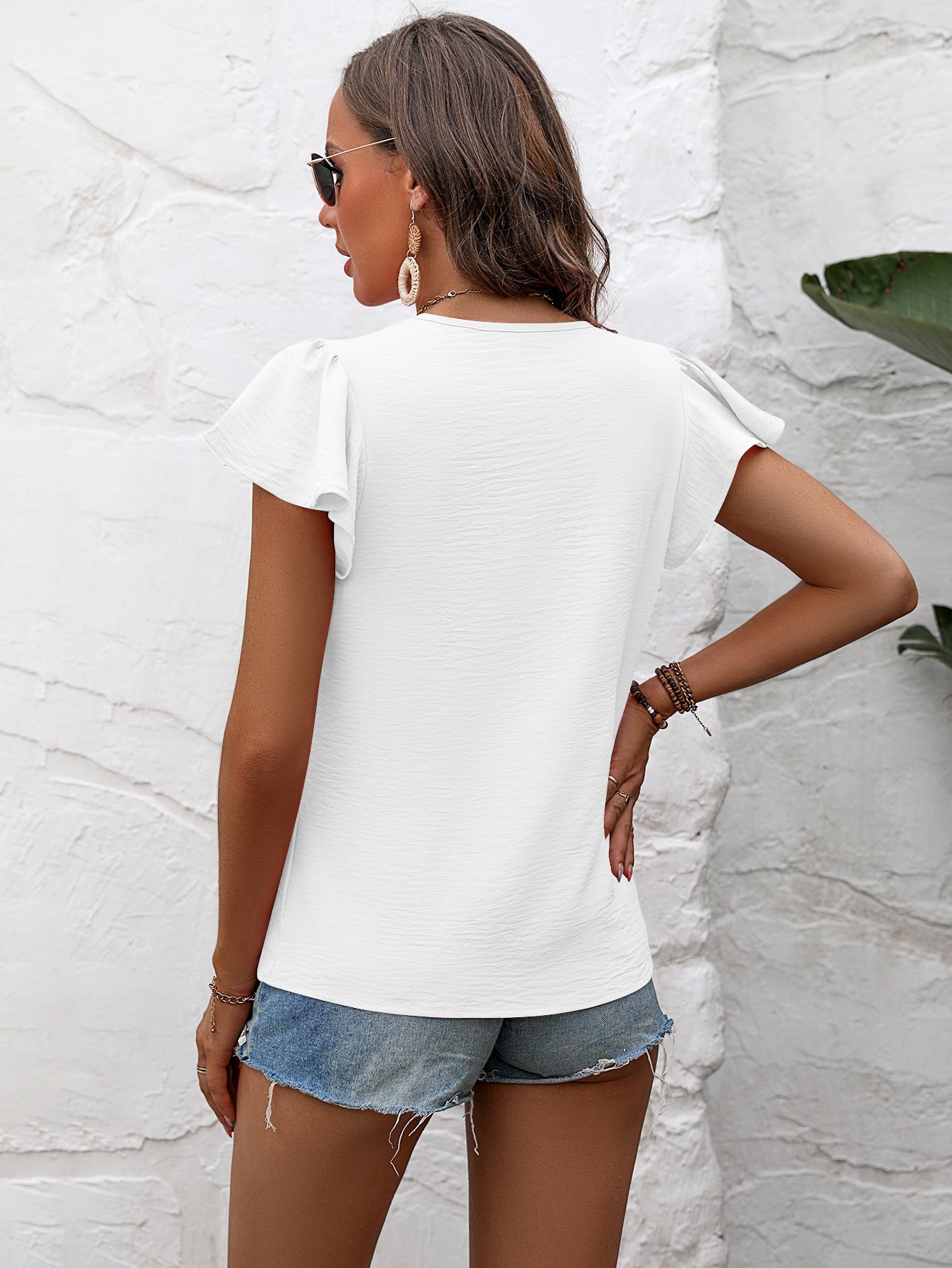 Textured Flutter Sleeve Blouse - Tantalize Boutique