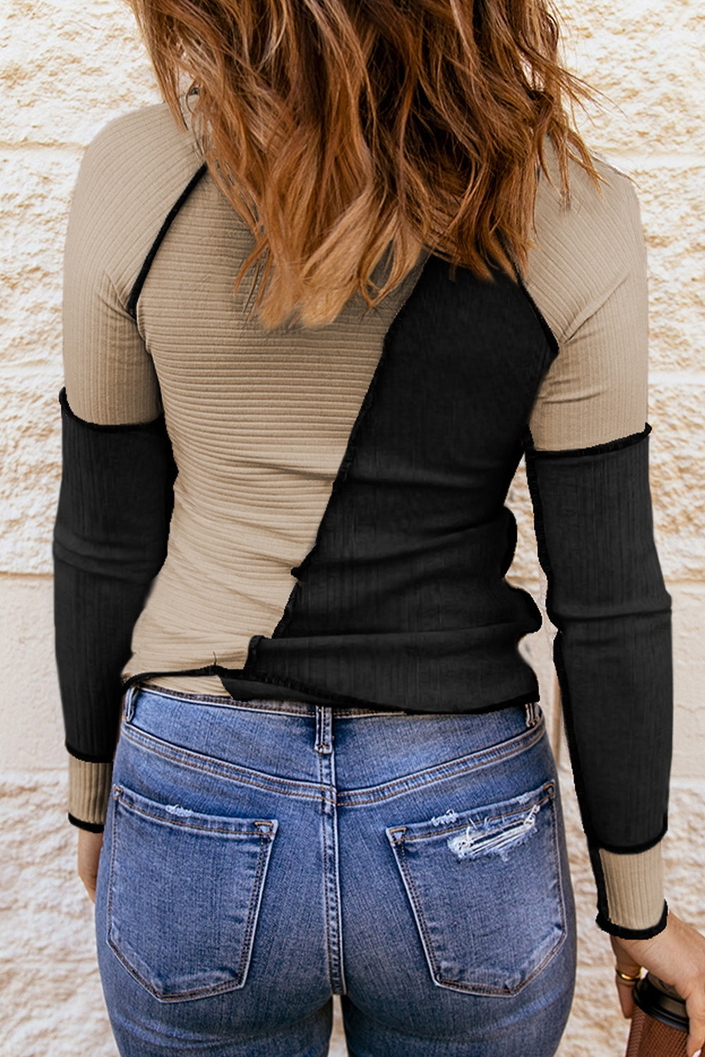 Color Block Round Neck Long Sleeve T-Shirt - Tantalize Boutique