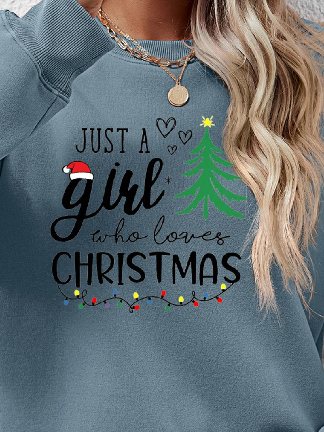 Letter Graphic Round Neck Sweatshirt - Tantalize Boutique