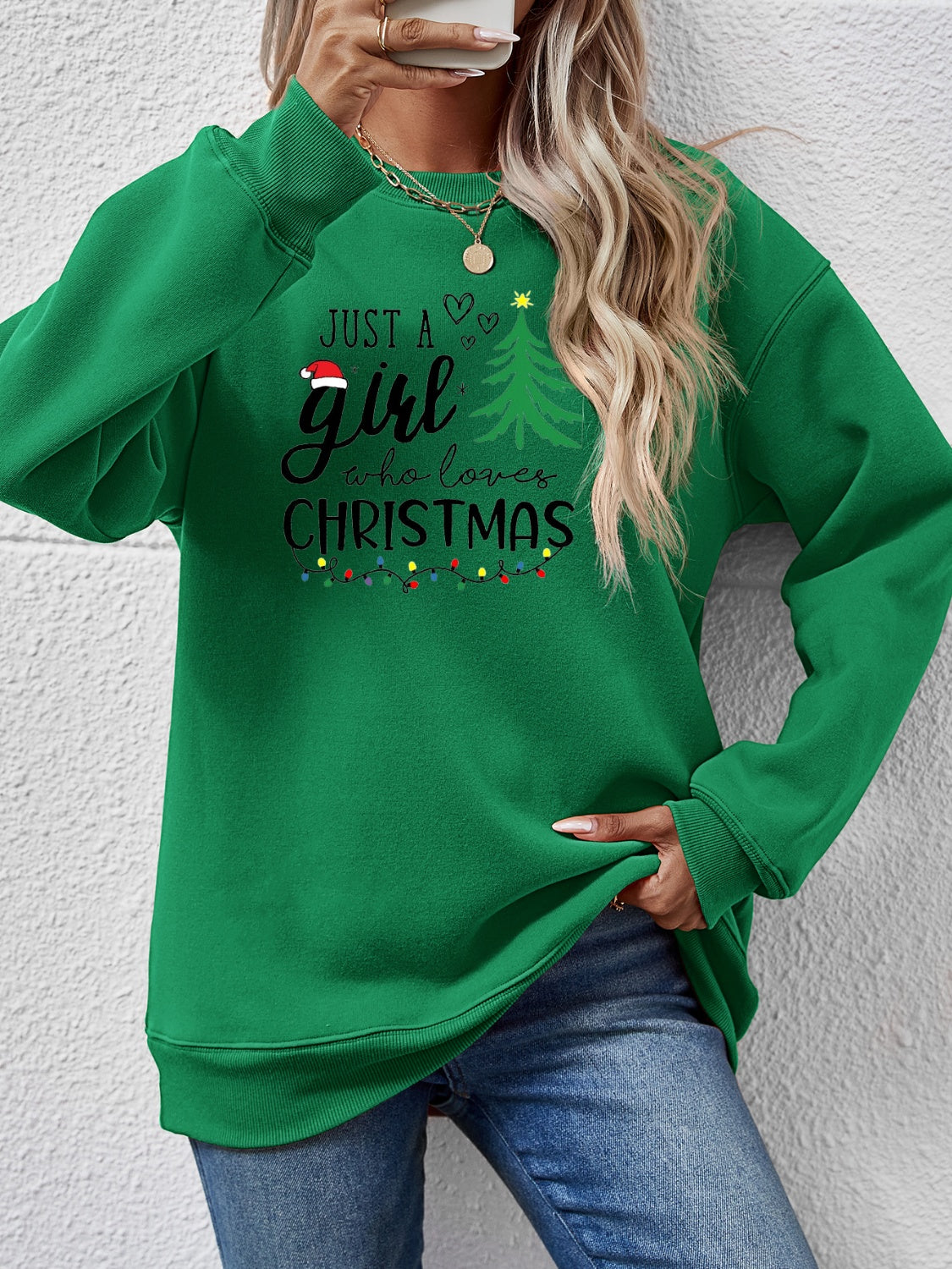 Letter Graphic Round Neck Sweatshirt - Tantalize Boutique