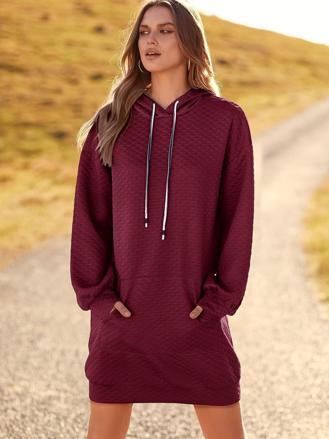 Textured Drawstring Tunic Hoodie - Tantalize Boutique