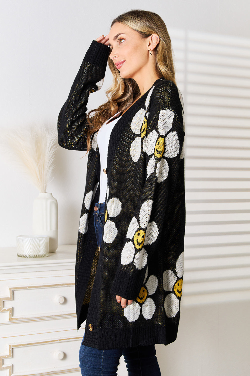 Double Take Floral Button Down Longline Cardigan - Tantalize Boutique
