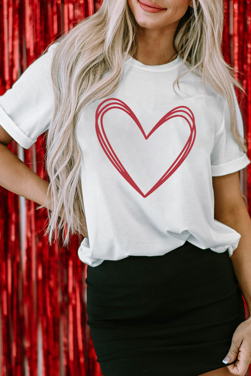 Heart Round Neck Short Sleeve T-Shirt - Tantalize Boutique