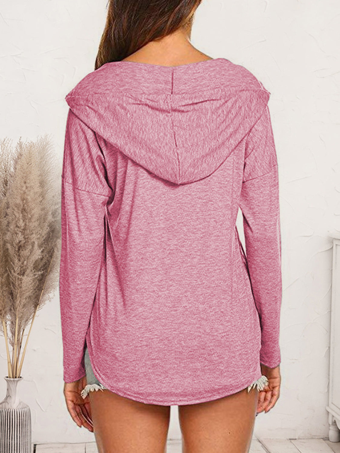Drawstring Dropped Shoulder Long Sleeve Hoodie - Tantalize Boutique