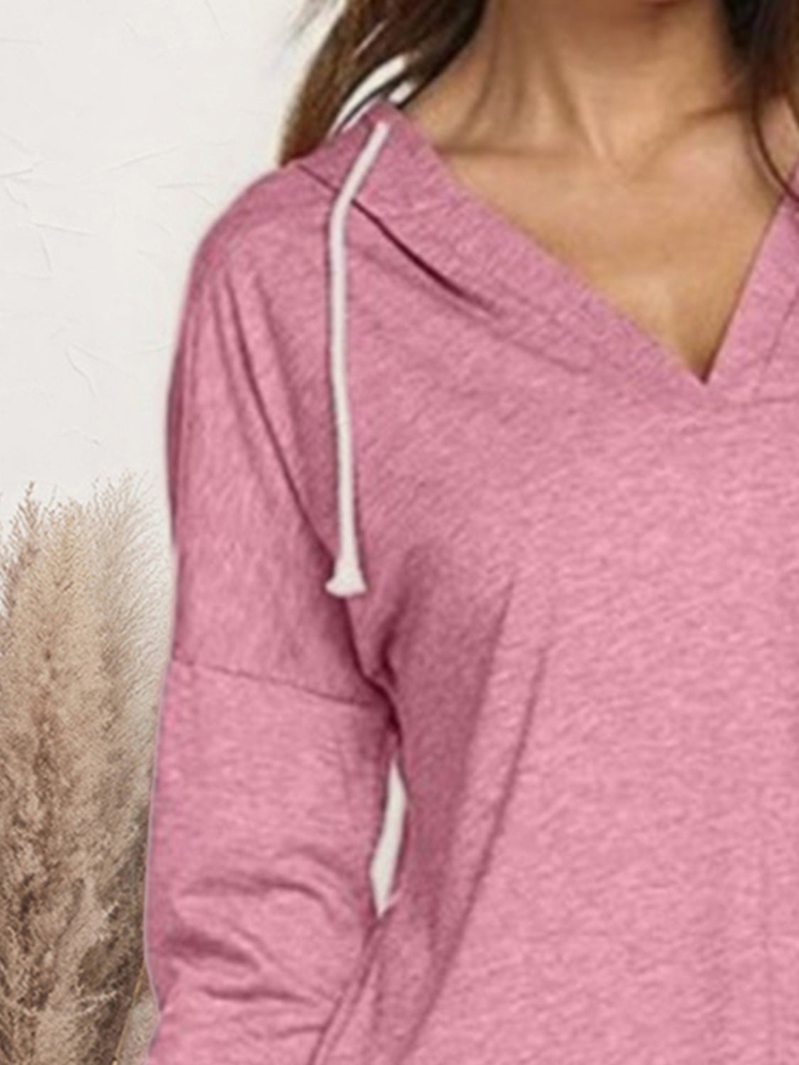 Drawstring Dropped Shoulder Long Sleeve Hoodie - Tantalize Boutique