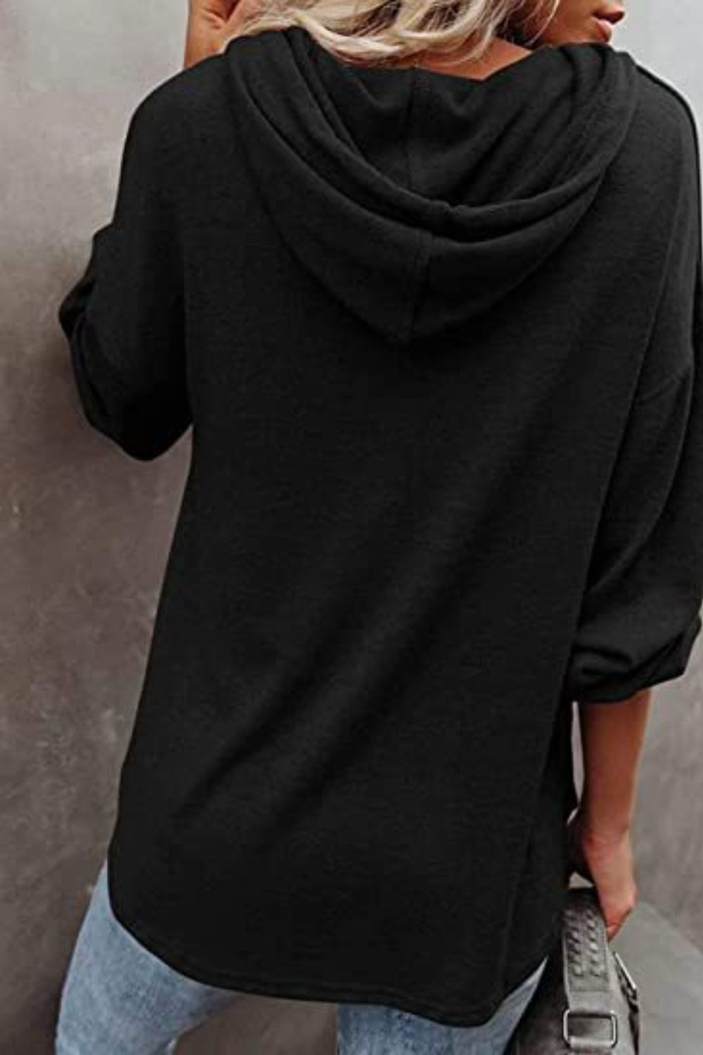 Buttoned Drop Shoulder Hoodie - Tantalize Boutique