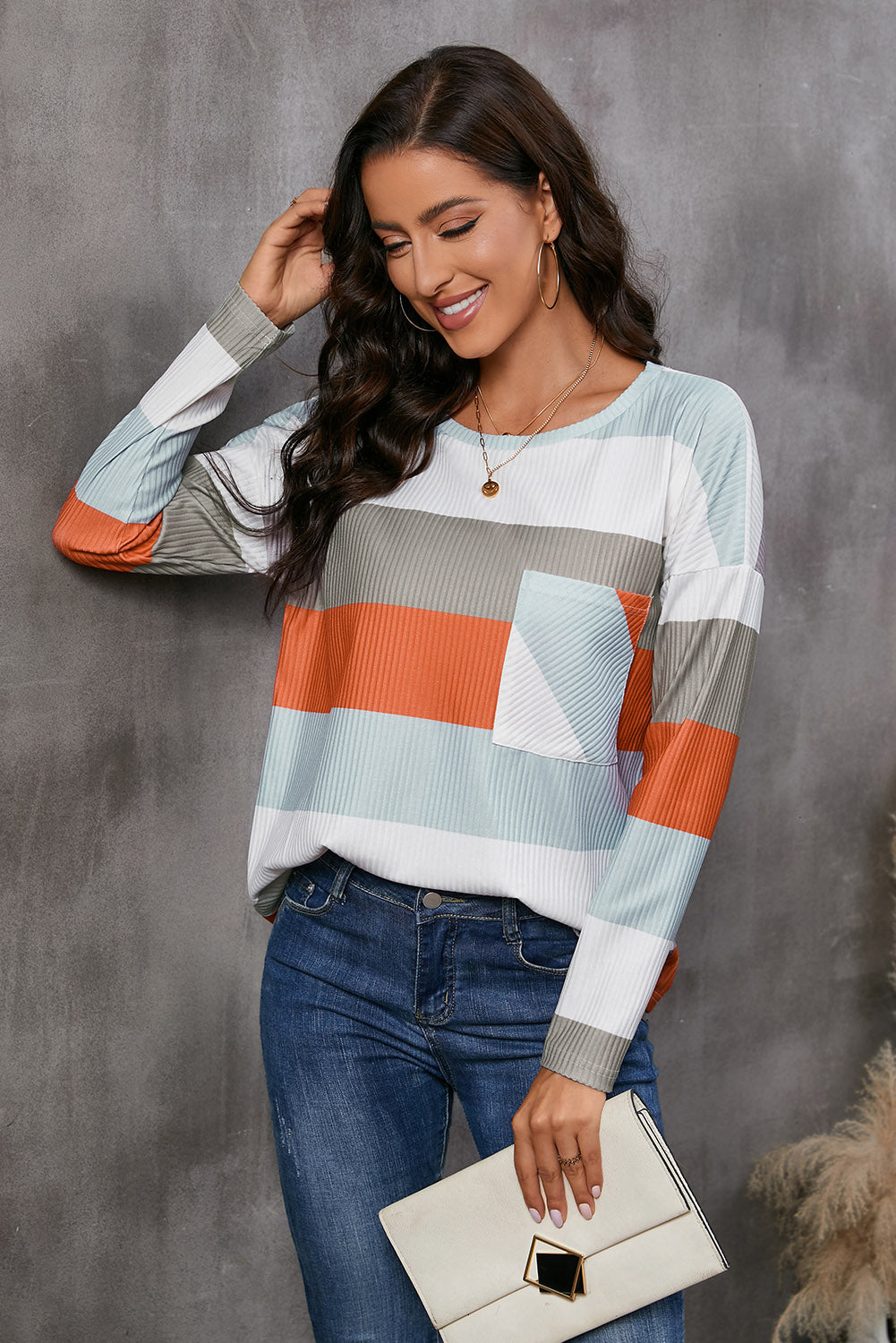 Wide Stripe Top with Pocket - Tantalize Boutique