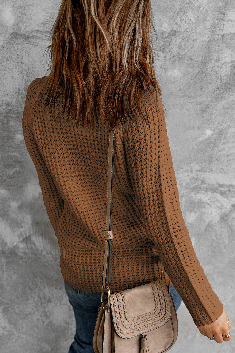 Decorative Button Mock Neck Sweater - Tantalize Boutique