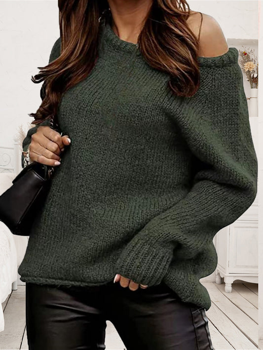 One Shoulder Long Sleeve Sweater - Tantalize Boutique