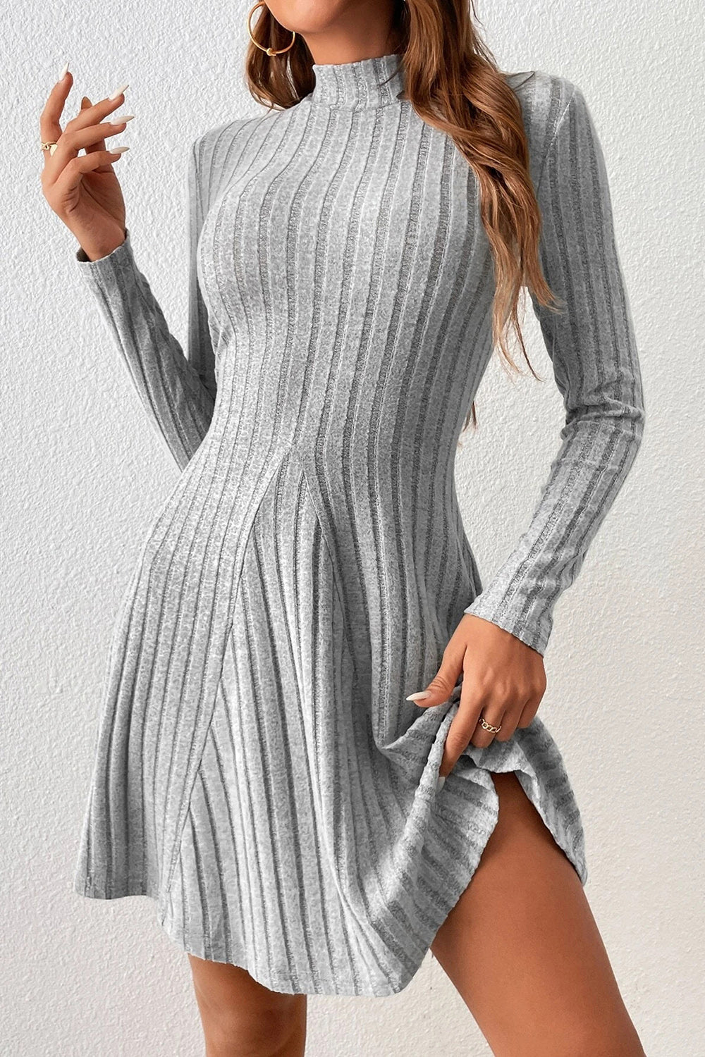 Mock Neck Long Sleeve Mini Dress - Tantalize Boutique