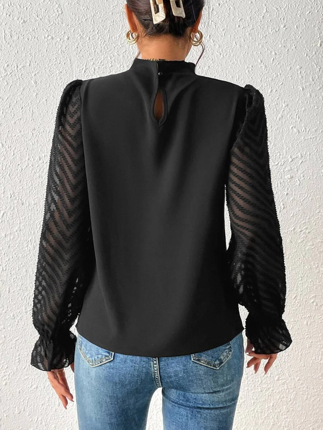Mock Neck Flounce Sleeve Blouse - Tantalize Boutique