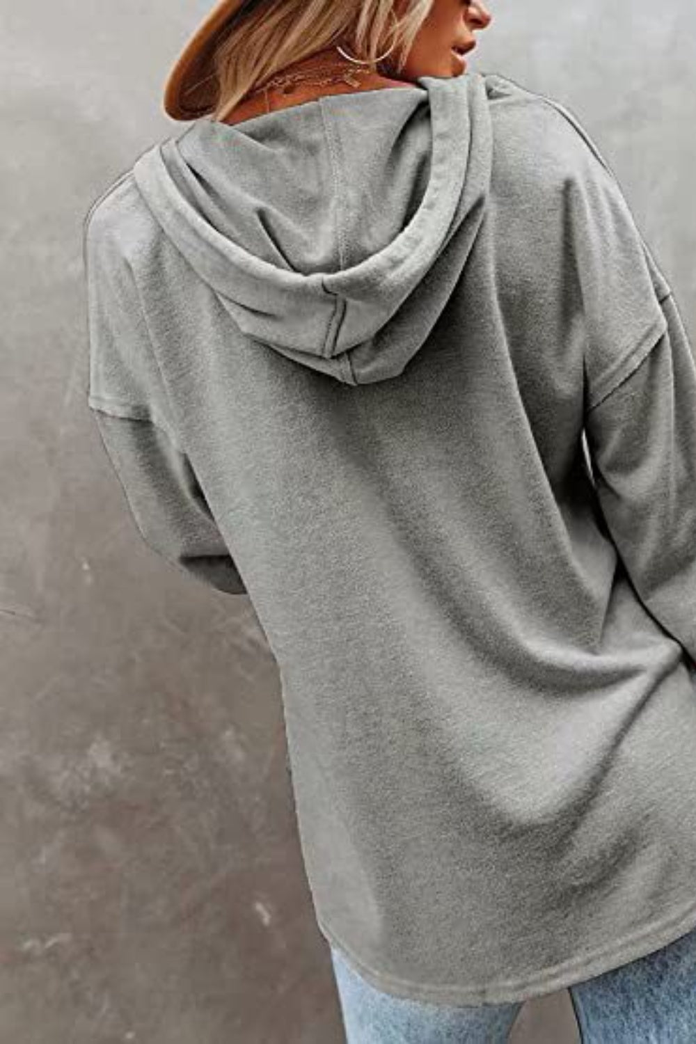 Buttoned Drop Shoulder Hoodie - Tantalize Boutique