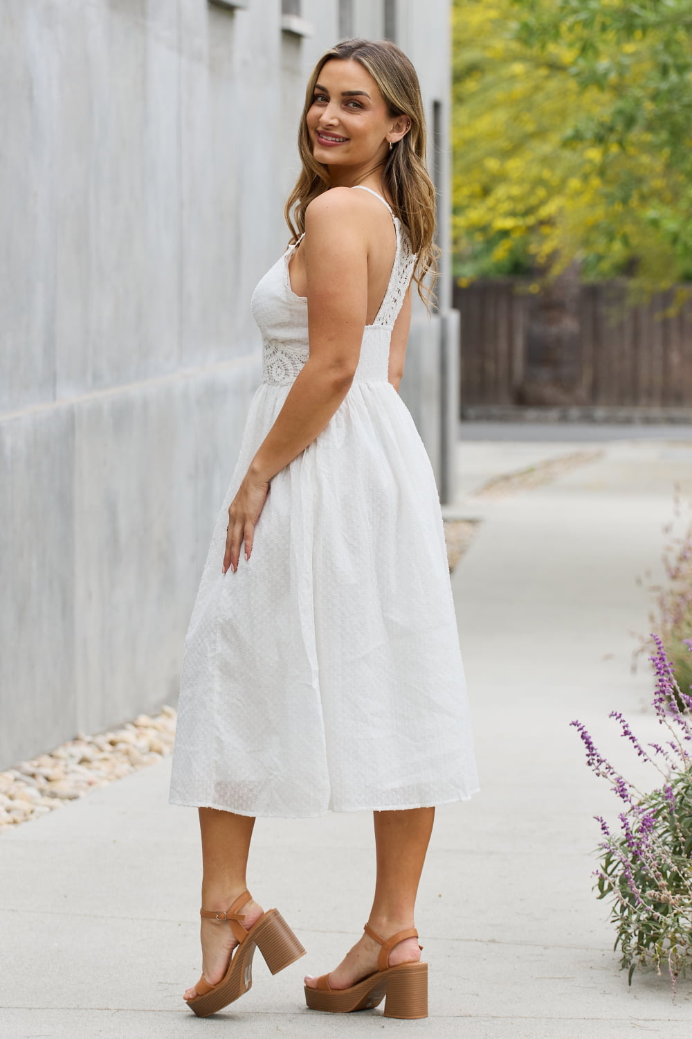 White Birch Full Size Lace Detail Sleeveless Lace Midi Dress - Tantalize Boutique