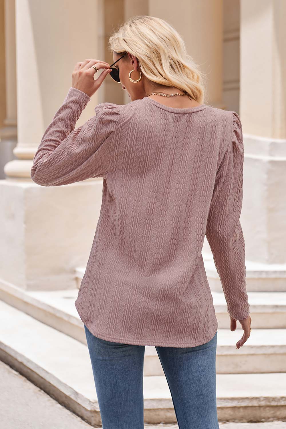 Round Neck Puff Sleeve Blouse - Tantalize Boutique
