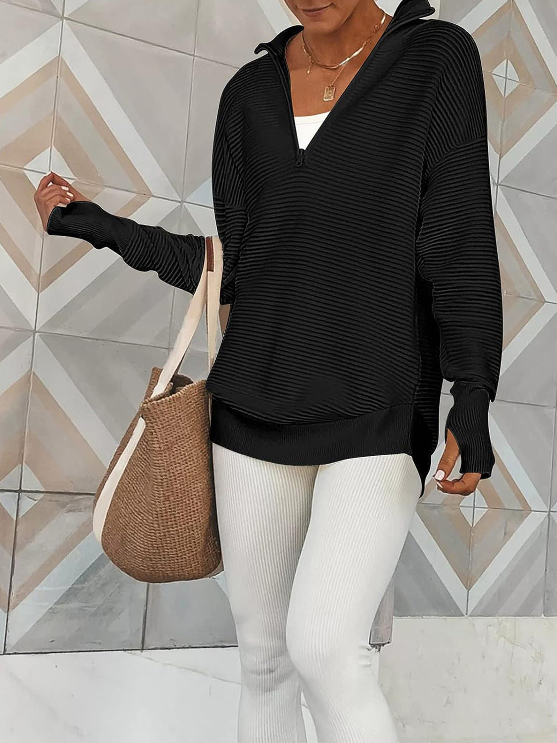Half Zip Long Sleeve Knit Top - Tantalize Boutique