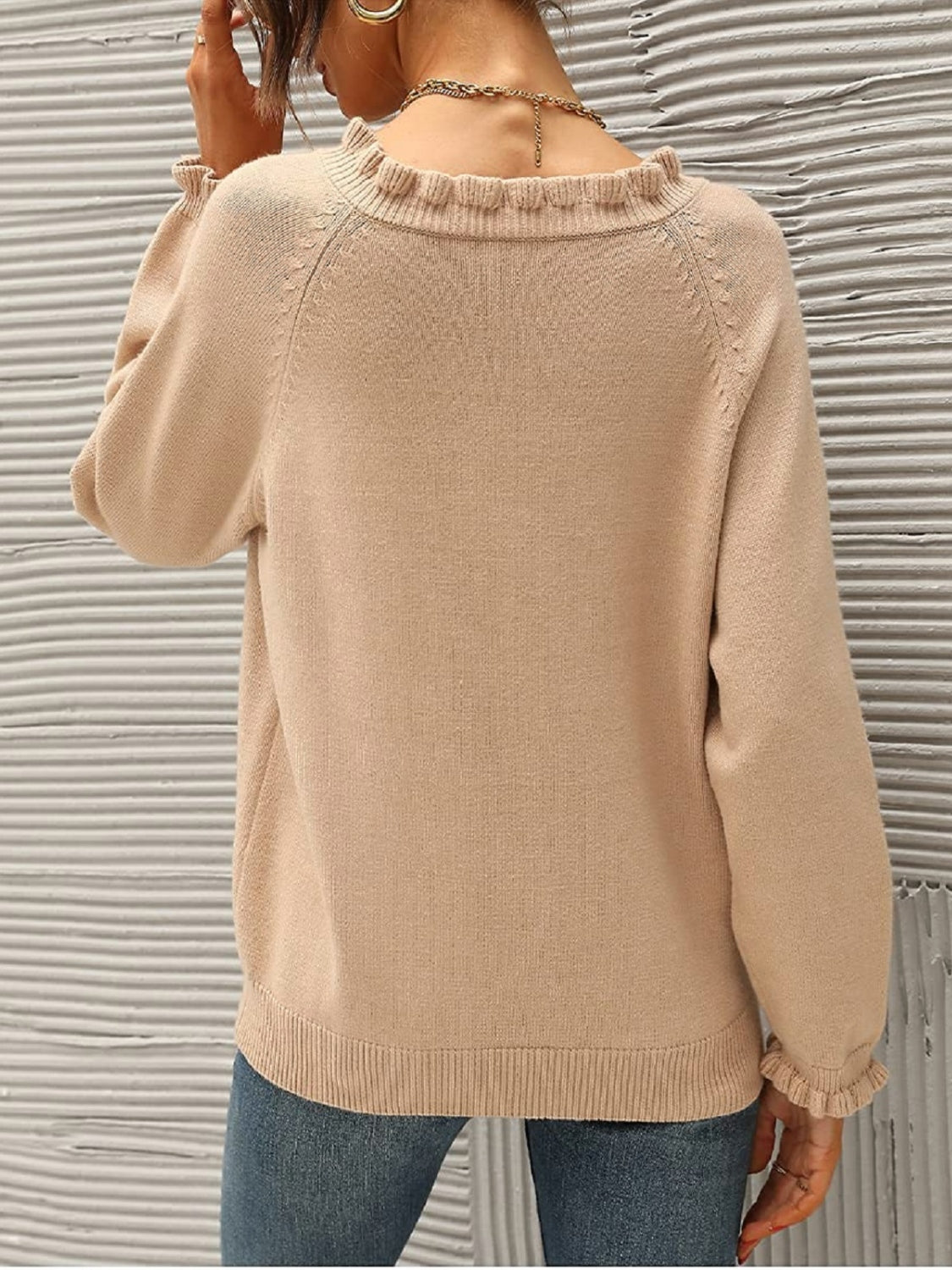 Ruffled Quarter-Button Sweater - Tantalize Boutique