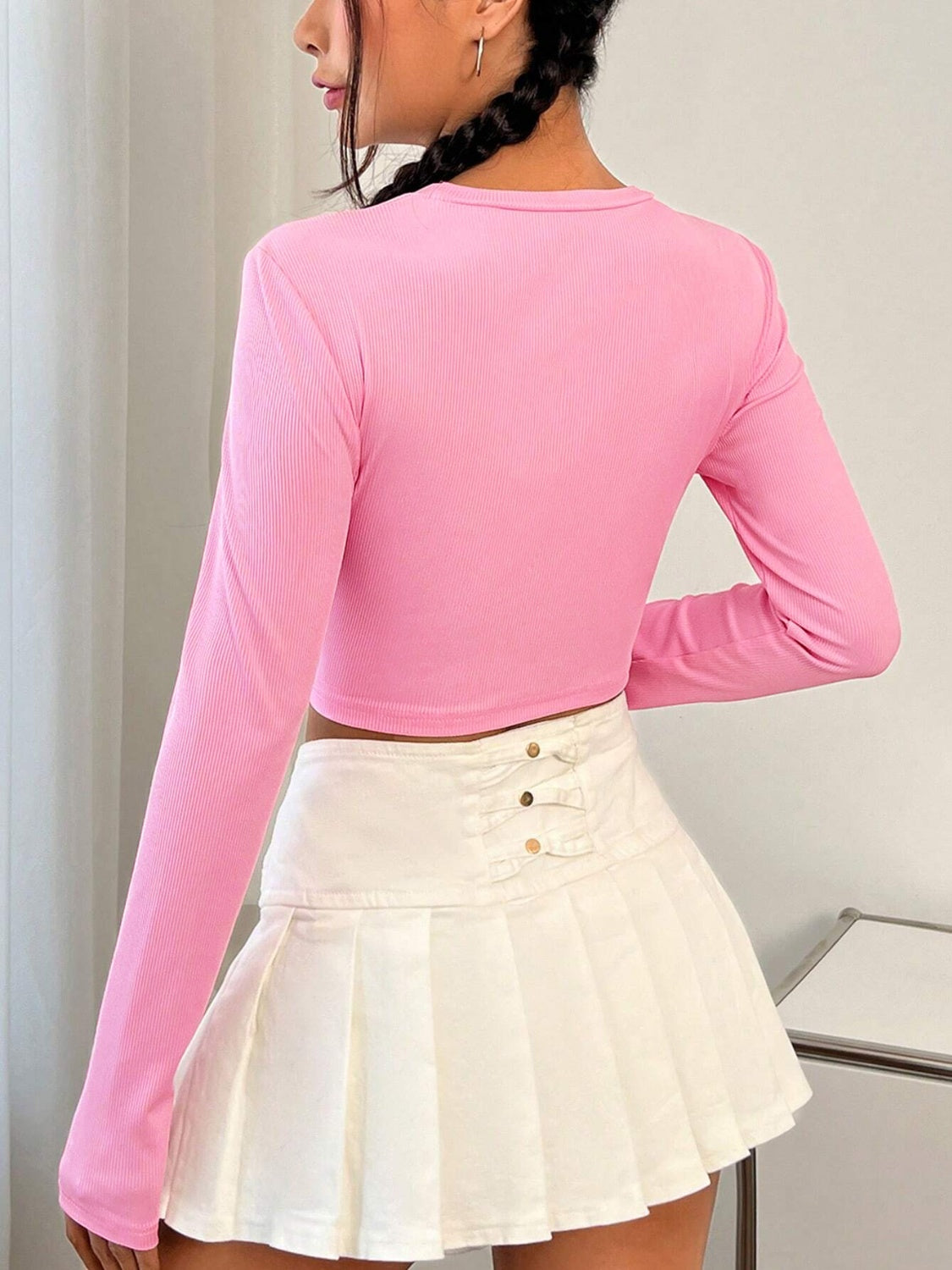 Ruched Round Neck Long Sleeve T-Shirt - Tantalize Boutique