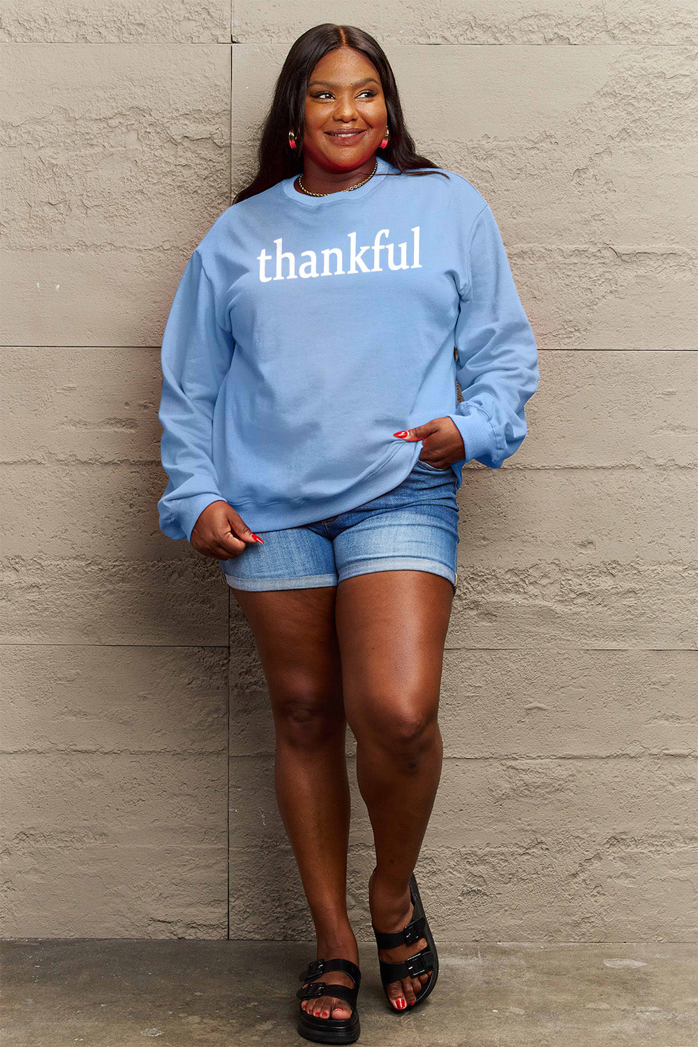 Simply Love Full Size THANKFUL Graphic Sweatshirt - Tantalize Boutique