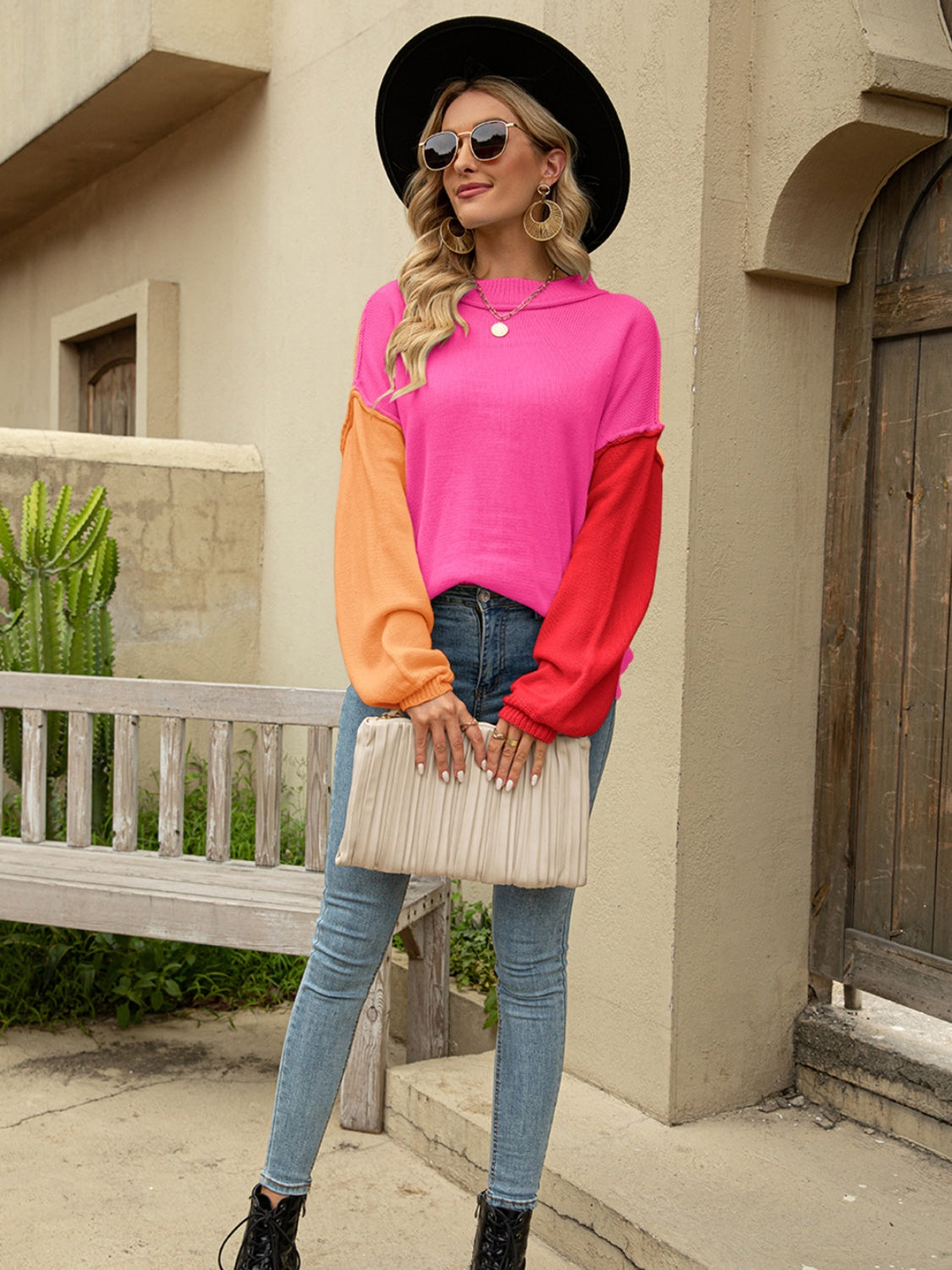 Color Block Dropped Shoulder Sweater - Tantalize Boutique