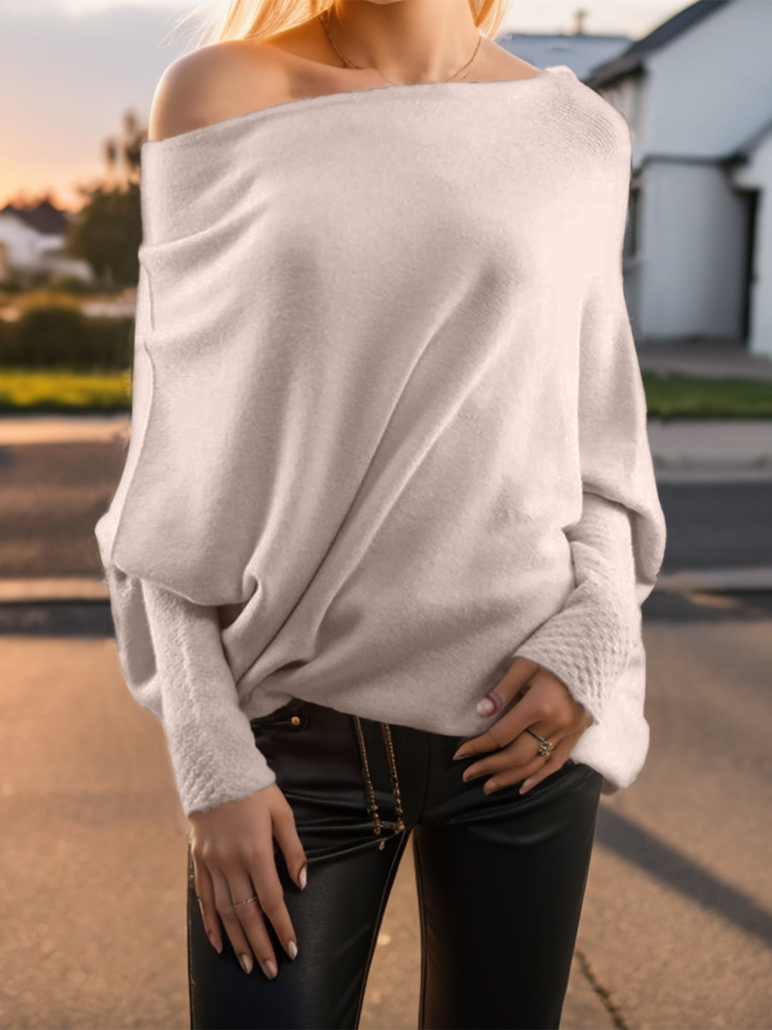 Texture Round Neck Long Sleeve Sweater - Tantalize Boutique