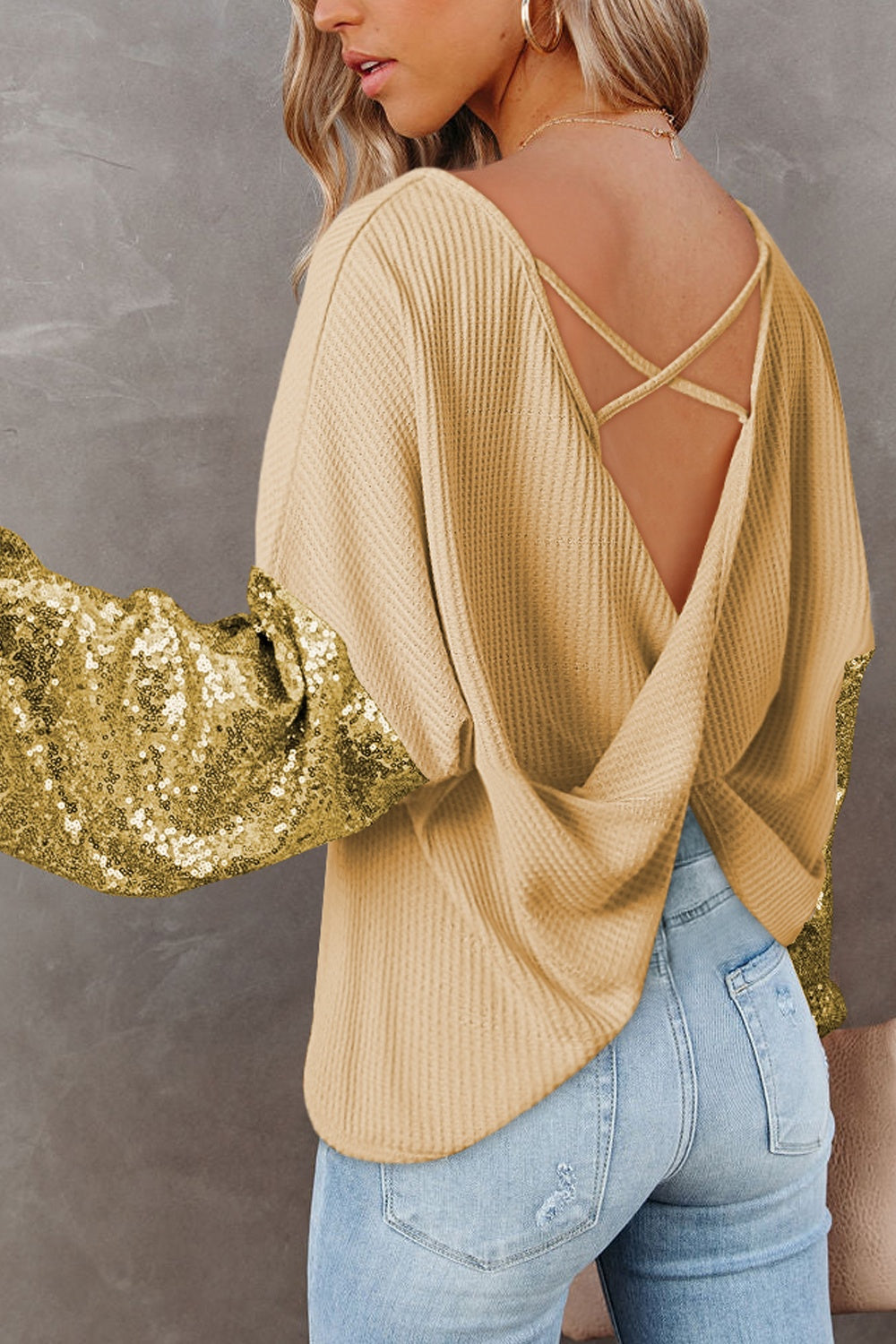 Sequin Waffle-Knit Blouse - Tantalize Boutique