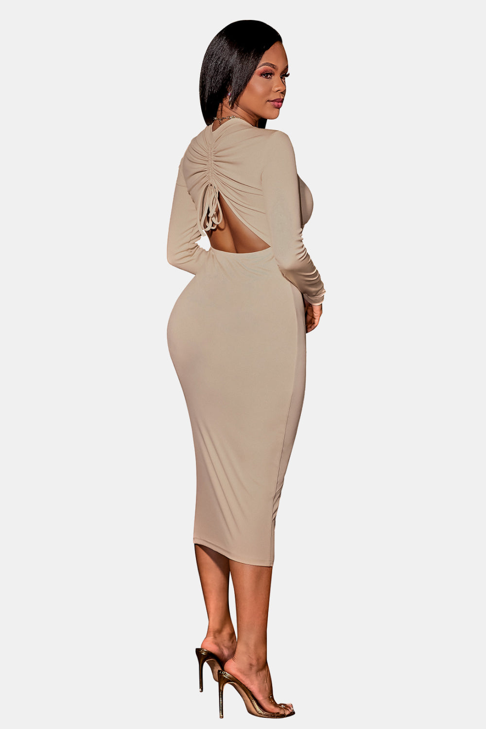 Zip Up Cutout Drawstring Detail Dress - Tantalize Boutique