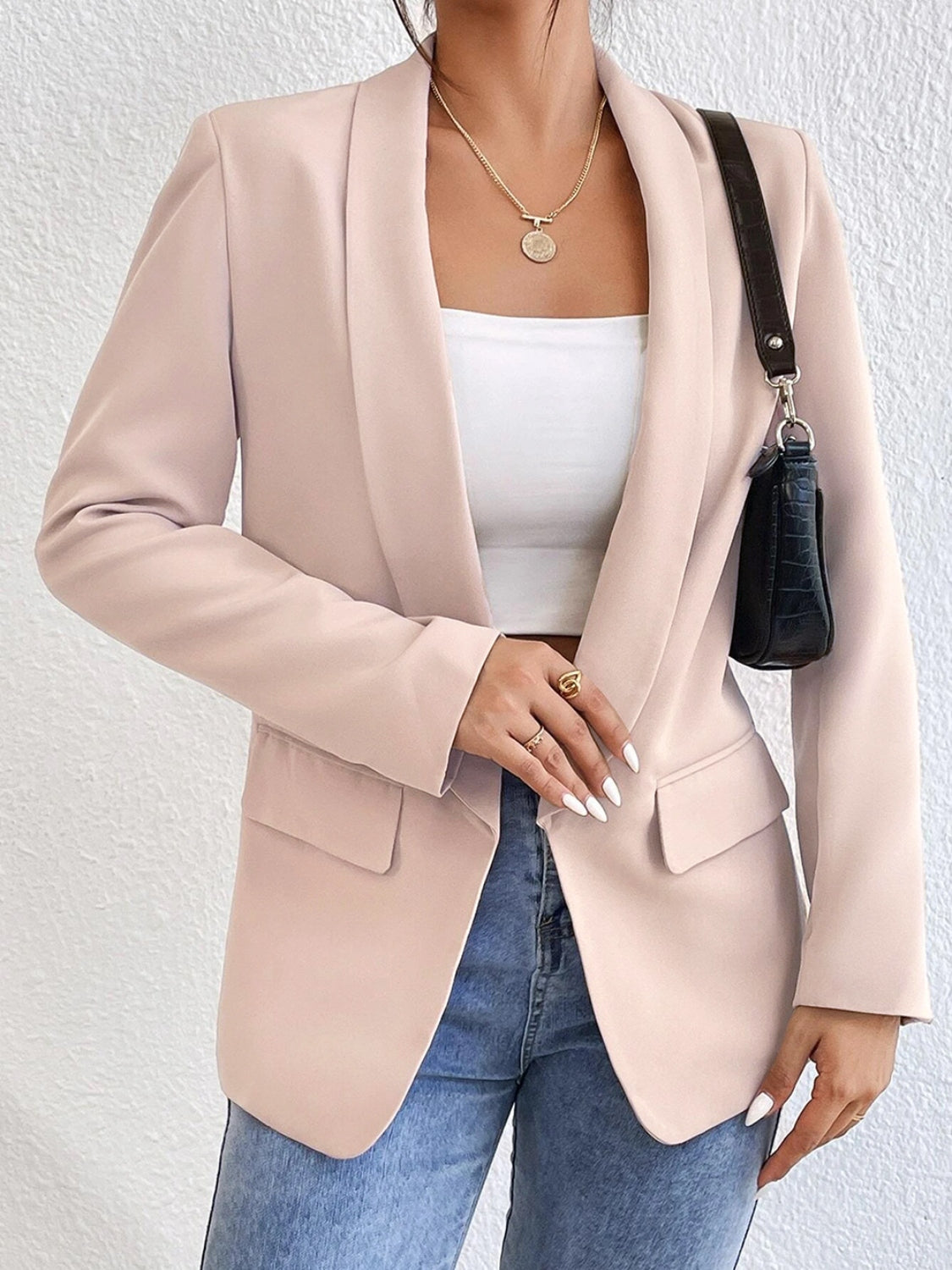 Shawl Collar Long Sleeve Blazer - Tantalize Boutique