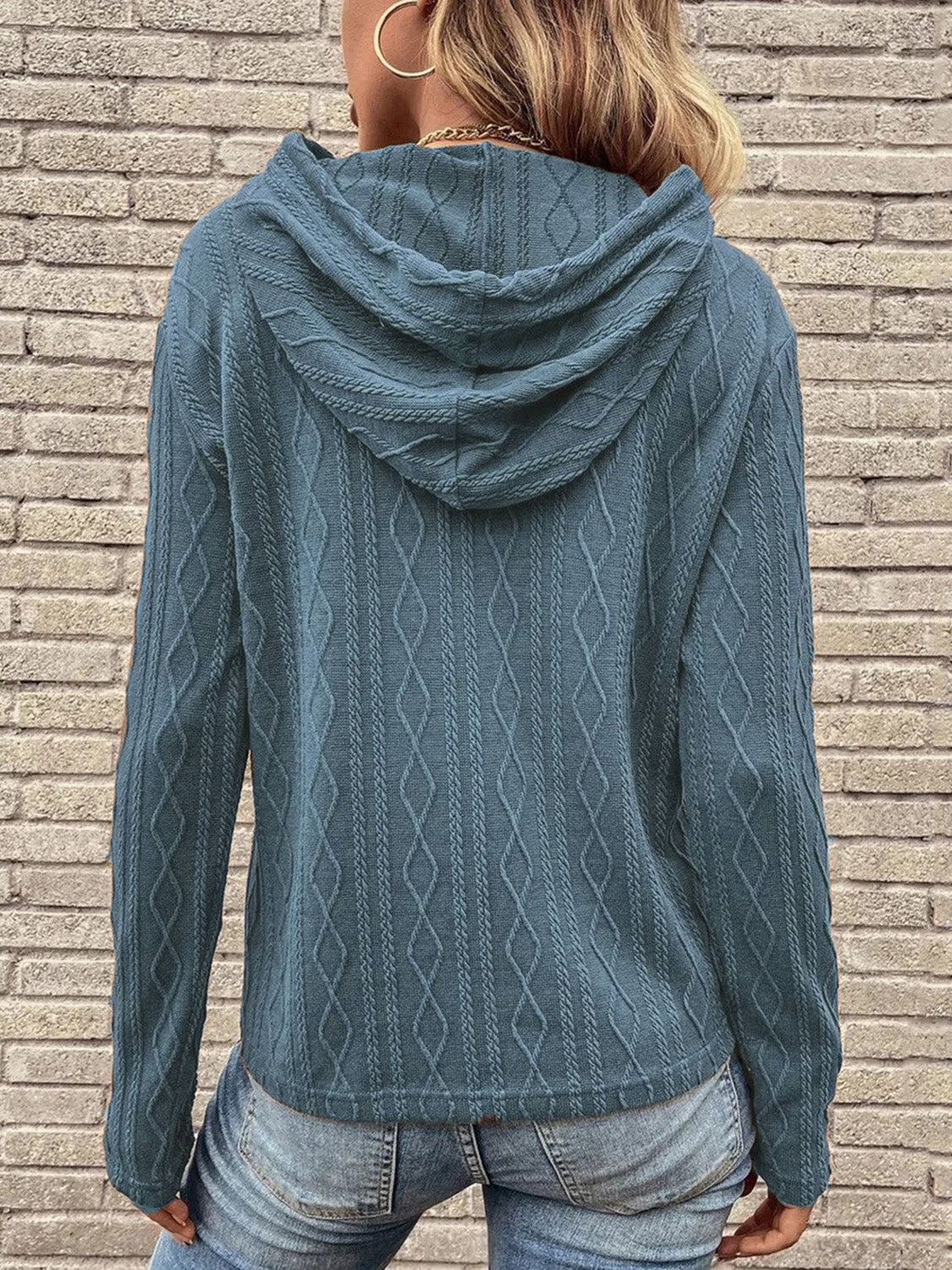 Cable-Knit Drawstring Hooded Knit Top - Tantalize Boutique